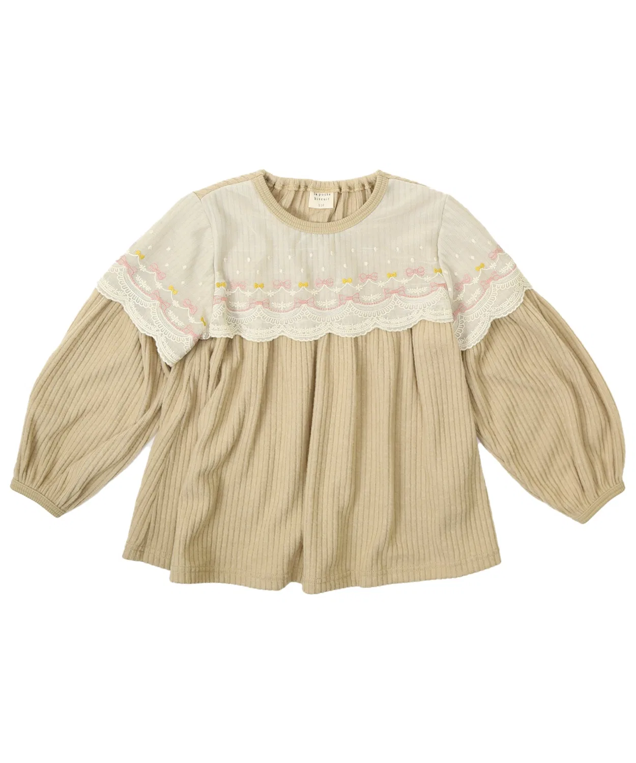 Детская туника с длинным рукавомRibbon Embroidery Lace la poche biscuit, Beige