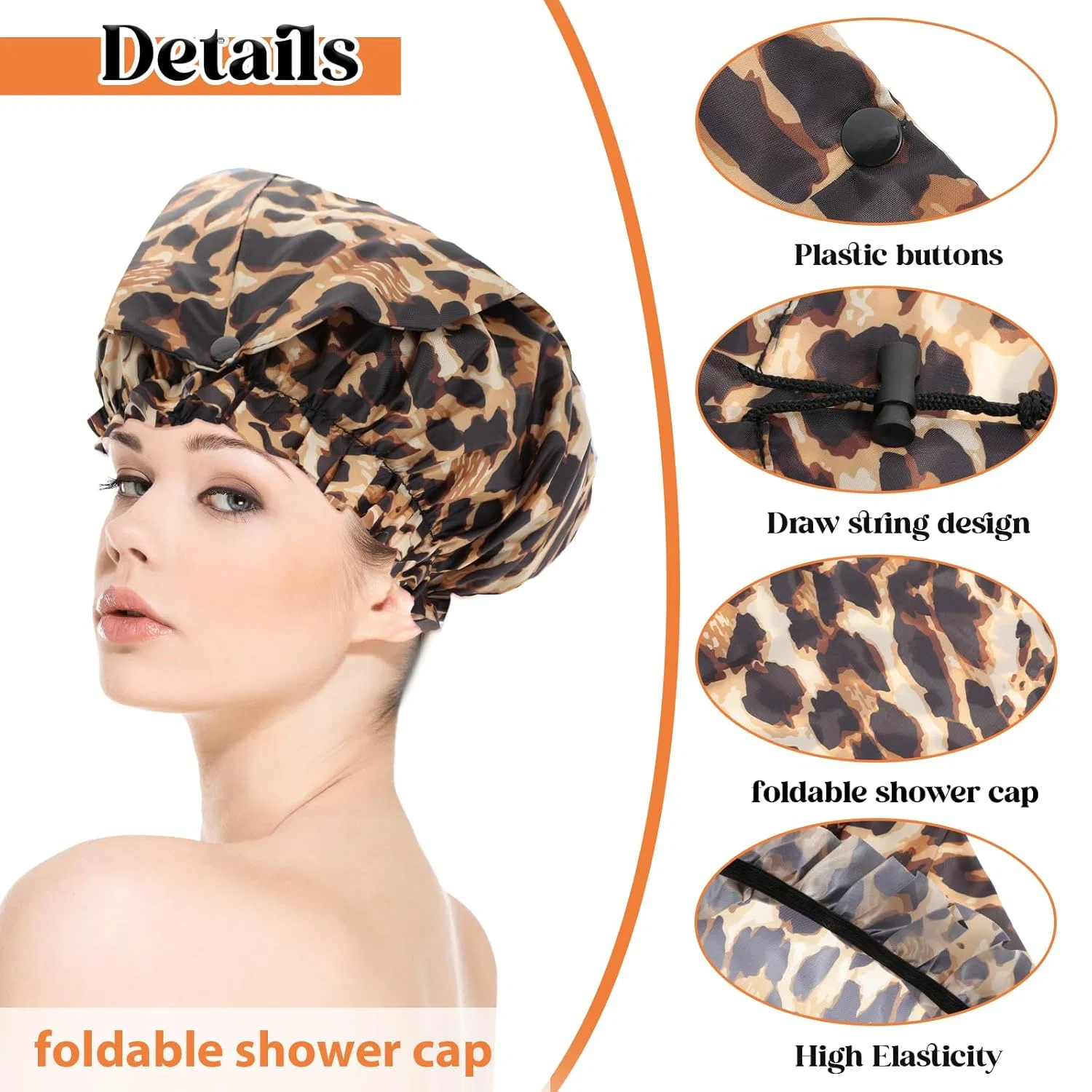 Шапочка для душа большая для длинных волос, Abeillo, 2 шт, 64 см, Leopard and Cow Print — фото 3