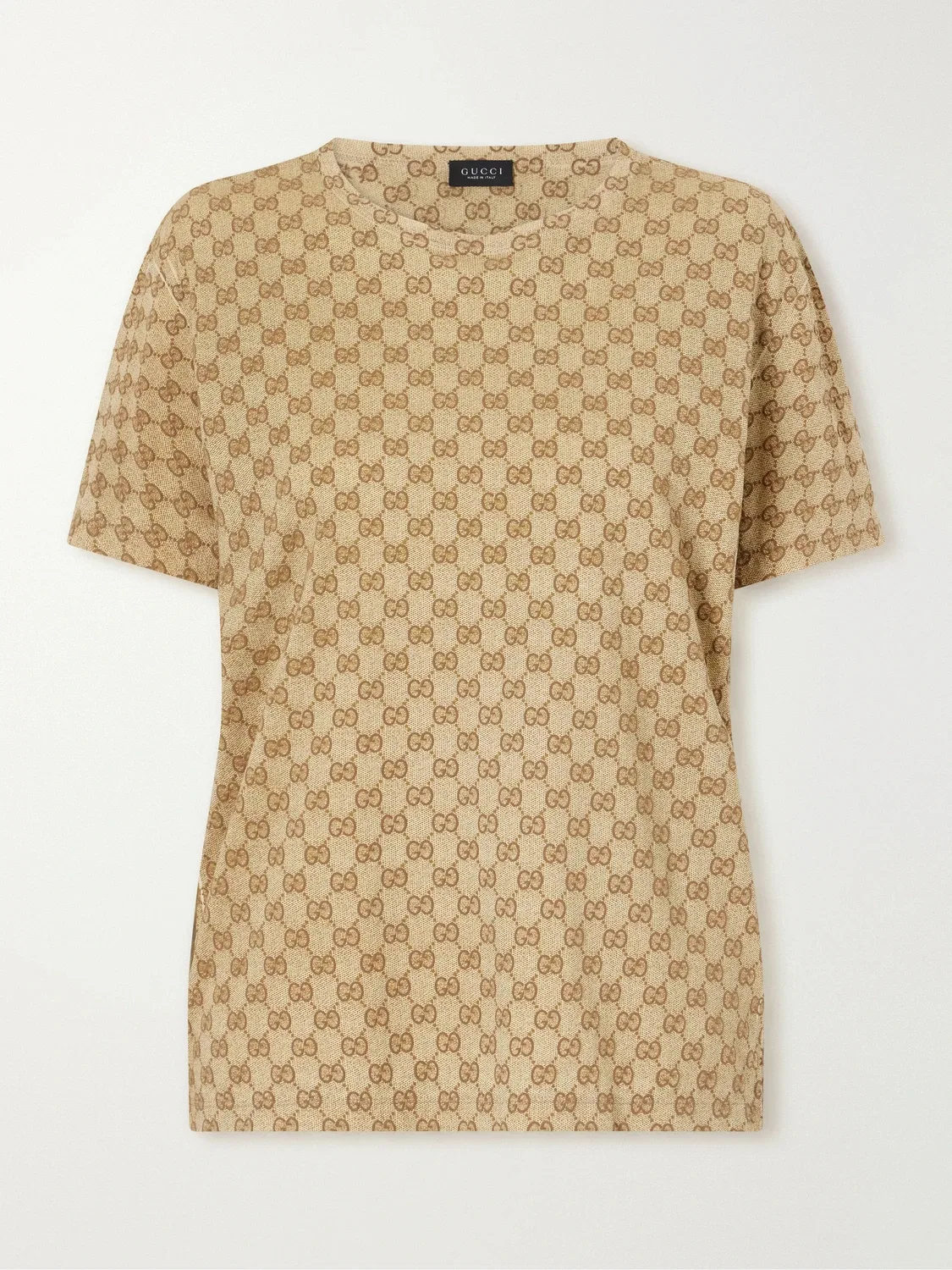 Футболка из хлопкового джерси с жаккардовым узором GG Supreme Gucci, бежевый