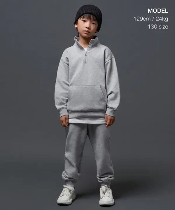 Свитшот оверсайз с полузастежкой, Musinsa Standard Kids, серый — фото 2