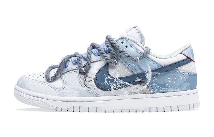 

Кастомизированные кроссовки Nike Dunk Skateboard Shoes Unisex серый/синий/белый