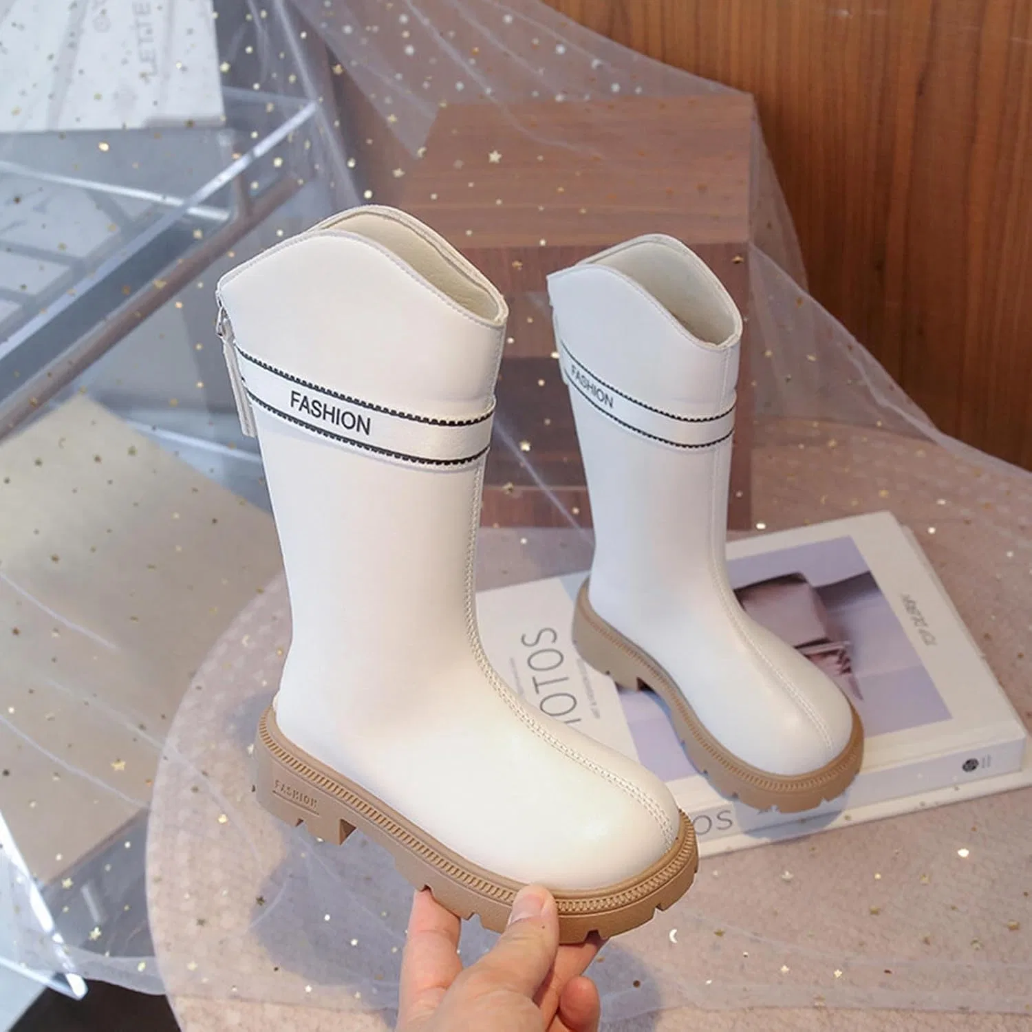 Детские сапоги для девочек из PU-кожи с молнией сзади Zzalalana, White — фото 2