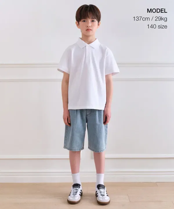Шорты джинсовые широкие на поясе с резинкой, лен, Musinsa Standard Kids, Light Indigo — фото 2