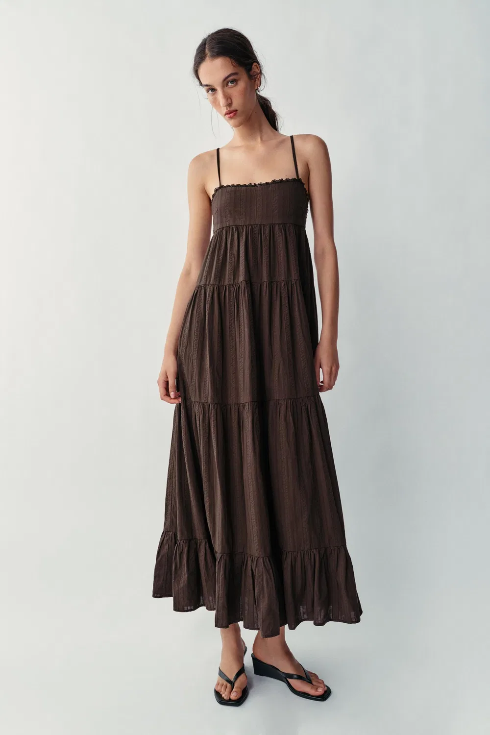 Длинное платье с панелями ZARA, Dark brown