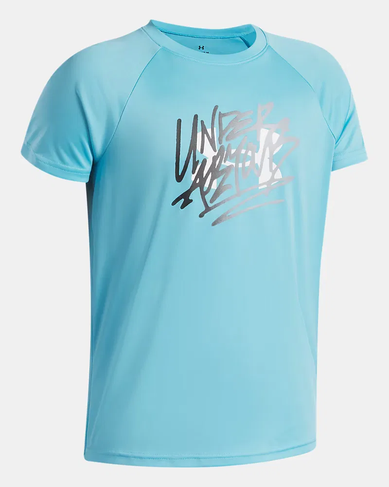 Футболка для мальчиков с коротким рукавом и защитой UPF 30 UA Script Logo UnderArmour, Fresco Blue/Black/White — фото 3