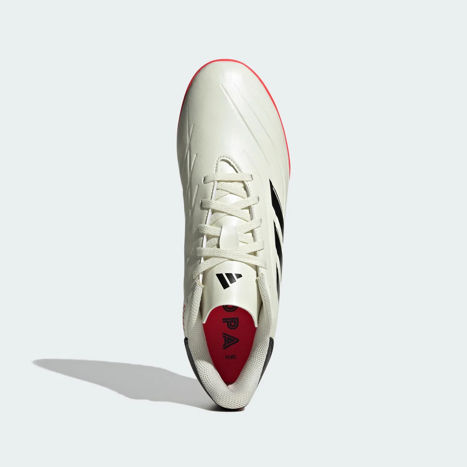 Детские бутсы для мальчиков с полосками Copa Pure 2.4 Adidas, Ivory Core Black Solar Red — фото 3