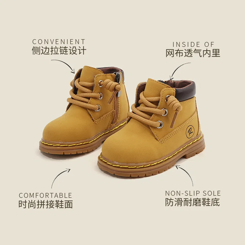 Детские ботинки для малышей с защитой от скольжения Yellow Fleece-Lined MAIBUXIONG, Желтый — фото 3