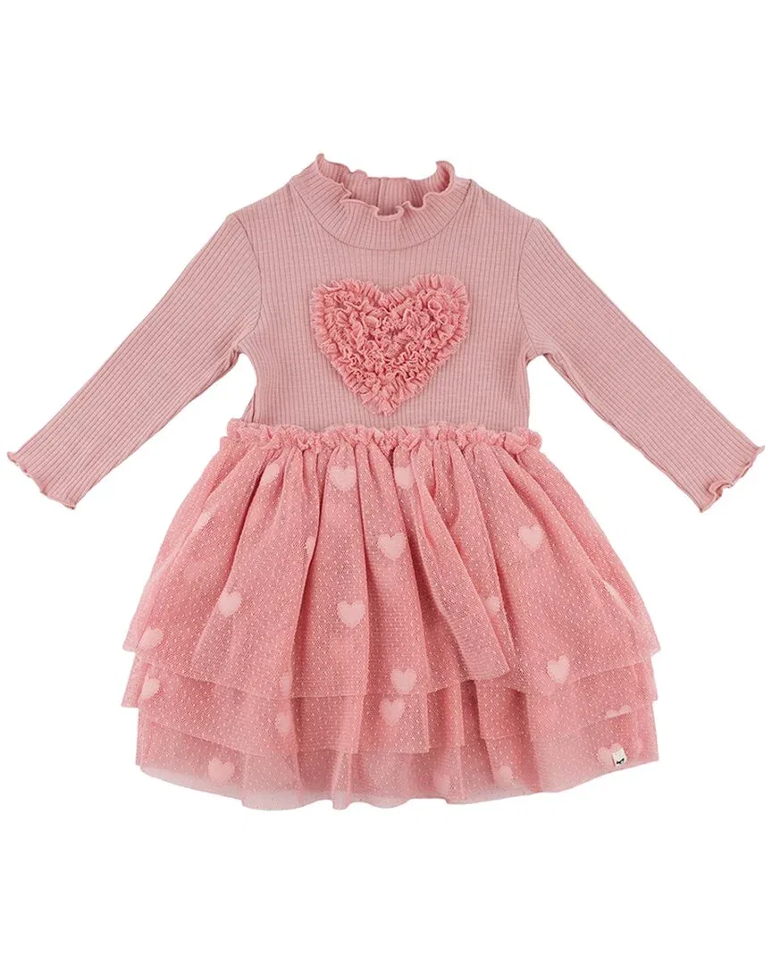 Детское платье для девочек с оборками и аппликацией-сердцем Triple Ruffle Heart Rib Aria Tutu oh baby!, розовый — фото 2