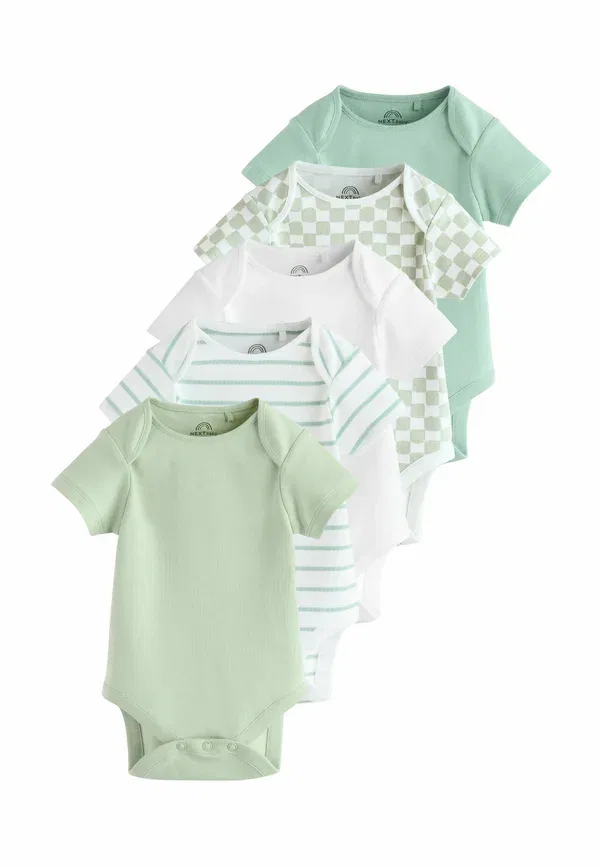 Боди хлопковое Regular fit short sleeve 5 pack - body Next green white, белый/зеленый