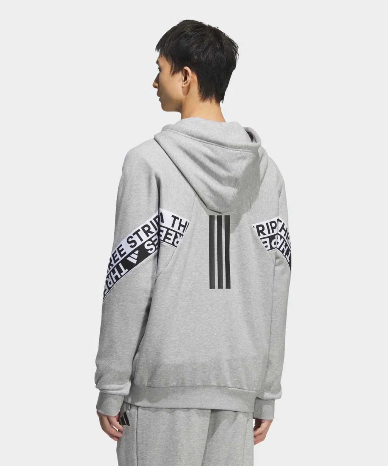 Мужская куртка-парка с капюшоном, свободного кроя, из плотного футера, Adidas, Grey — фото 2