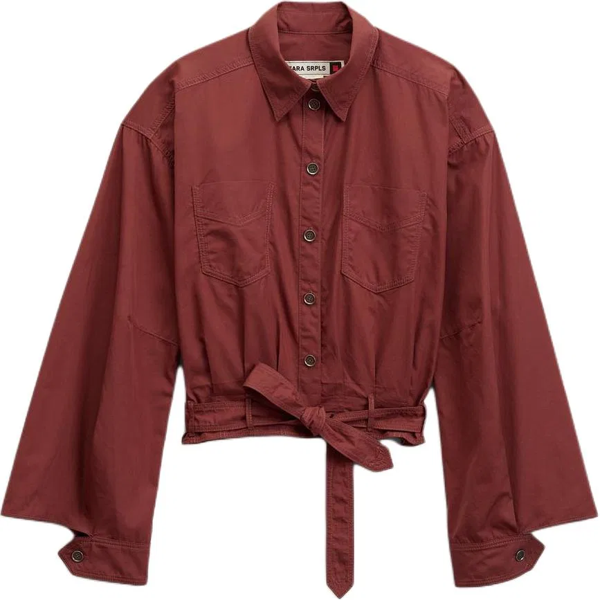 Женская рубашка с отложным воротником Dark Red ZARA, Dark Red