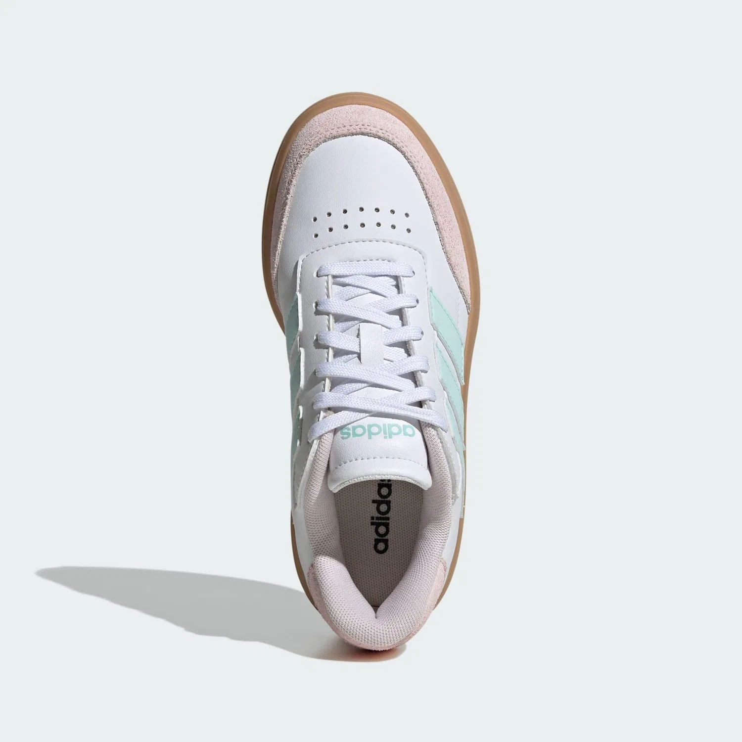 Детские кроссовки с кожаными вставками Courtblock Adidas, Weiss Wasserblau Bonbonrosa — фото 4