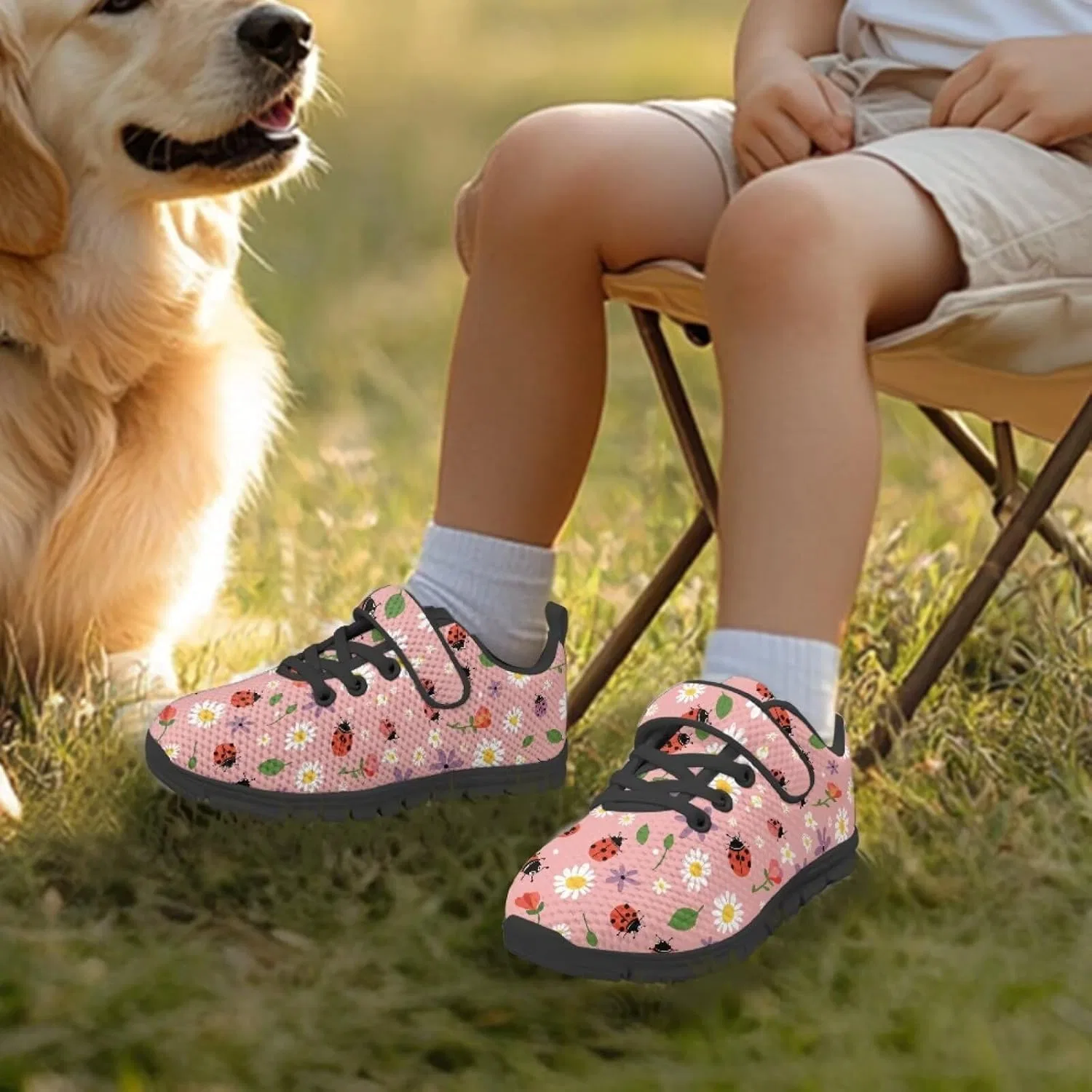 Детские кроссовки для девочек с принтом Green Pickles Pointodoor, Ladybug Daisy-Pink Print — фото 2