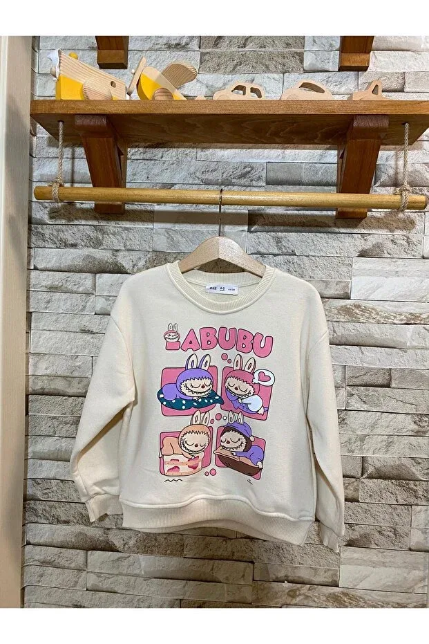 Детские свитшот для девочек с принтом Labubu Printed Sweat Girl Ays Bebe, Cream