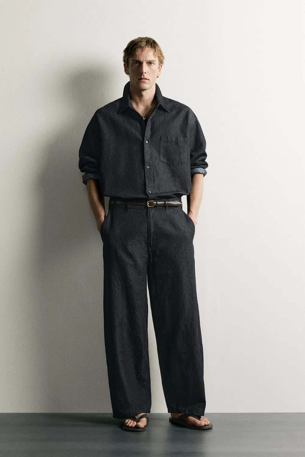 Легкая джинсовая рубашка свободного кройа ZARA, Indigo