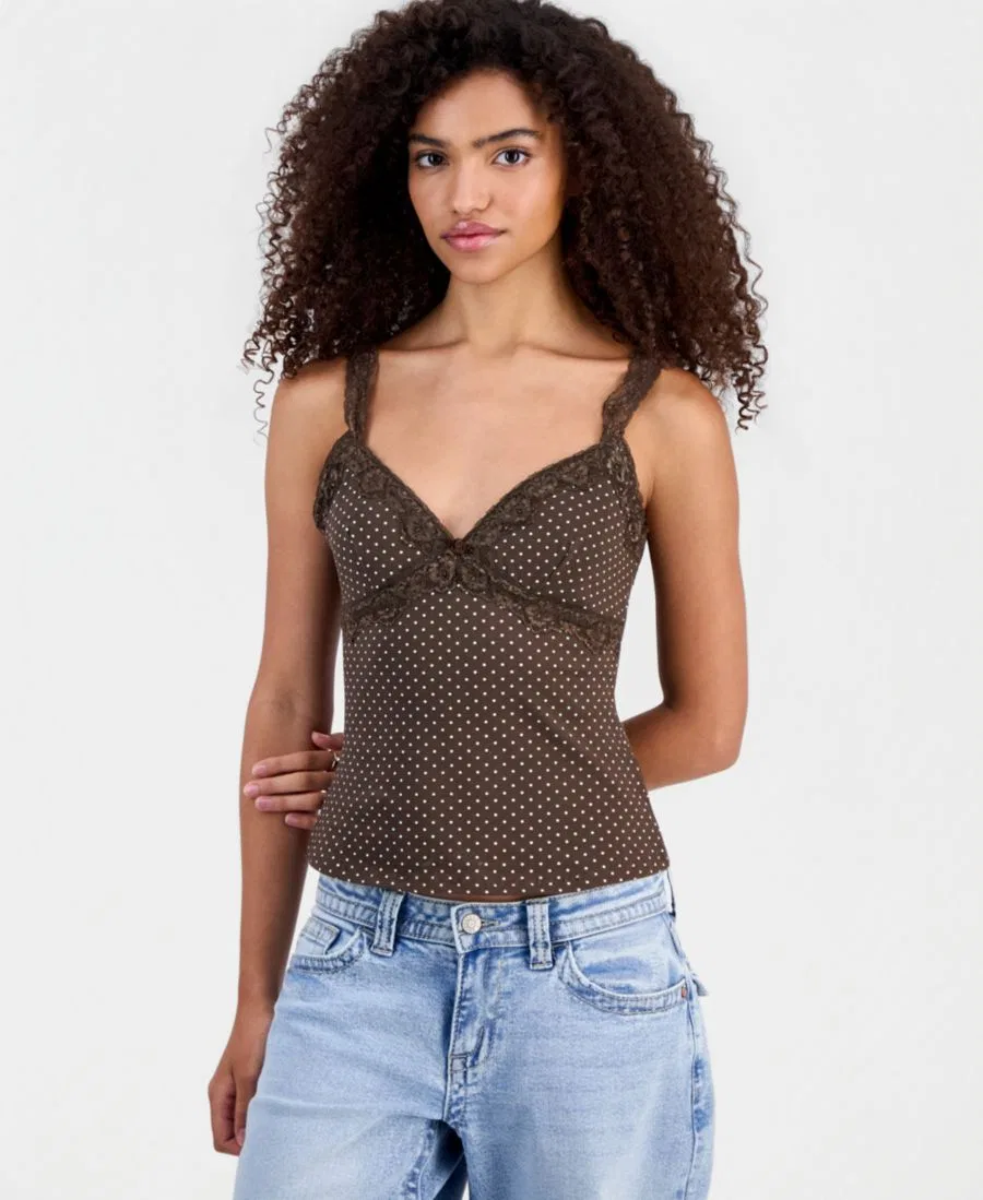 Топ без рукавов с принтом и кружевной отделкой Madden Girl, Chestnut Brown