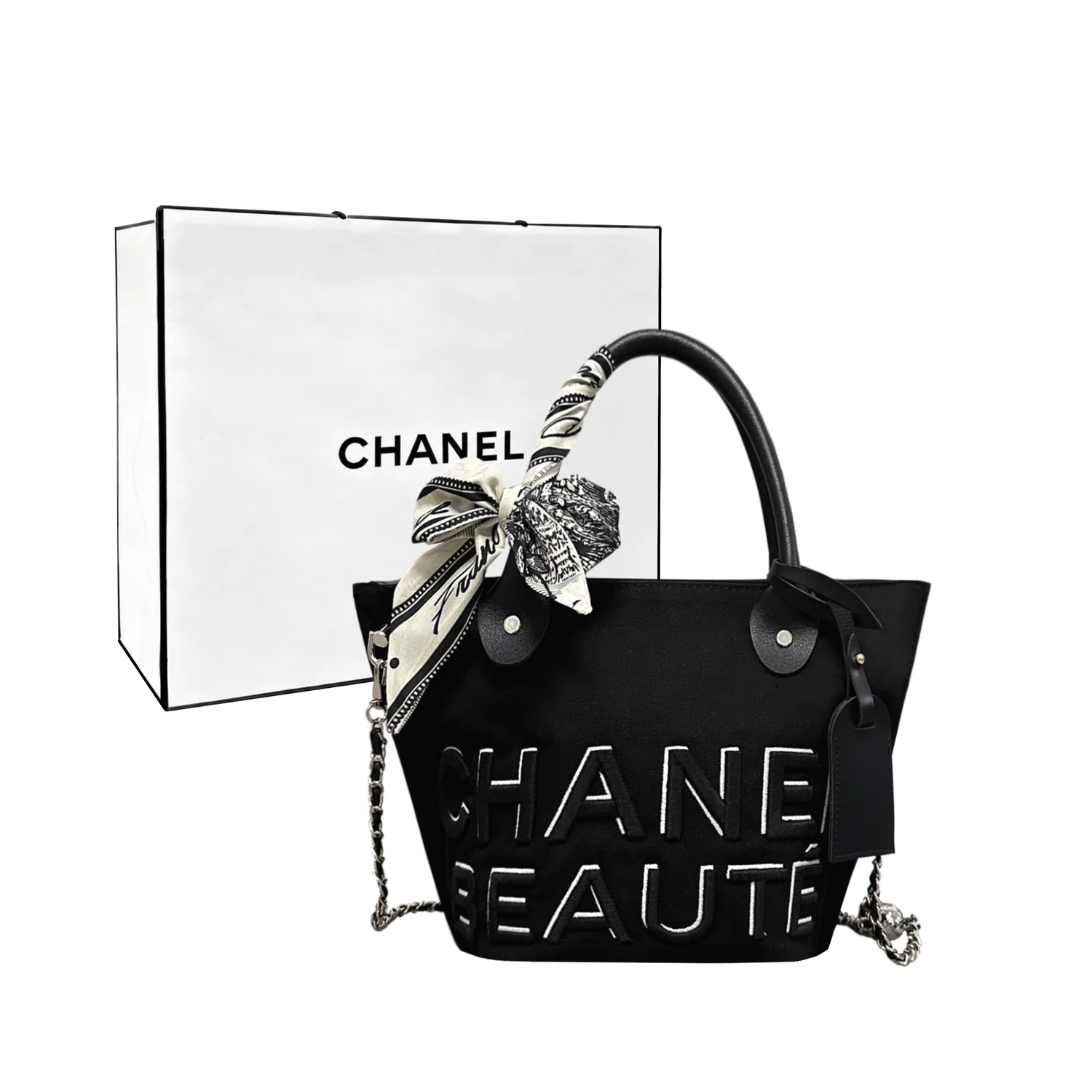 Женская косметичка с вышивкой, с цепочкой Black Fantasy, CHANEL, Черный