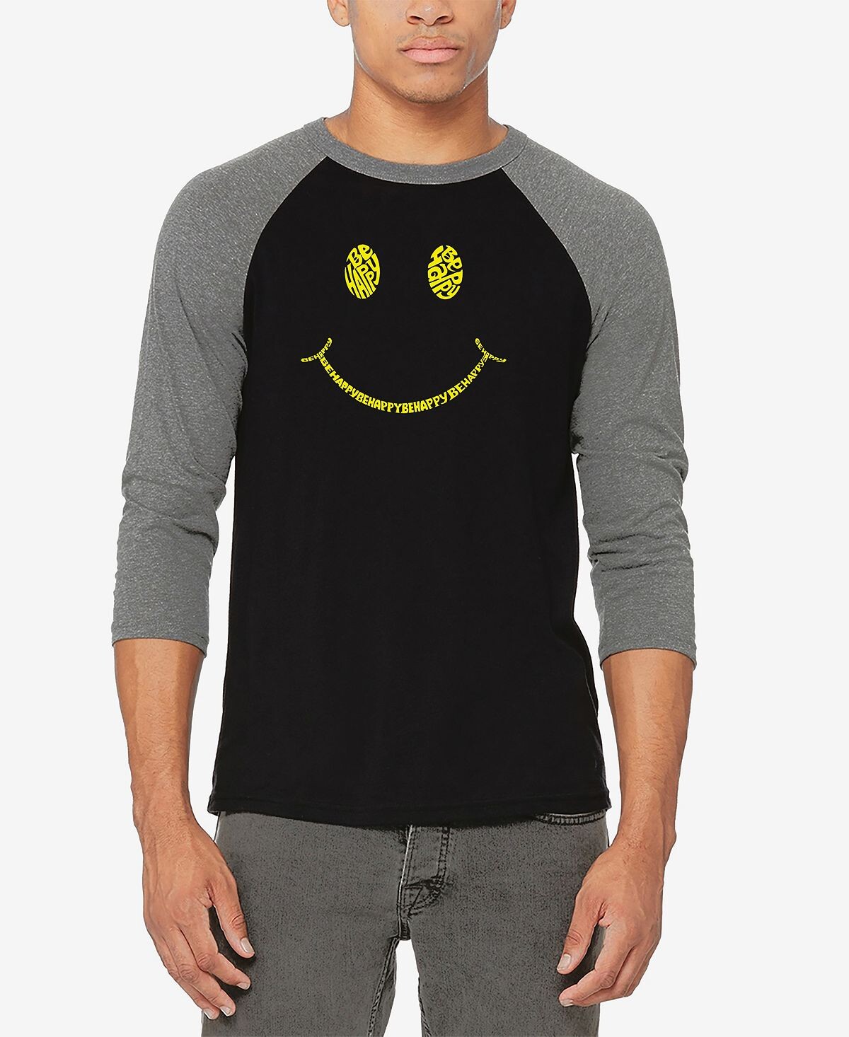 

Мужская бейсбольная футболка реглан с рукавом 3/4 be happy smiley face word art футболка LA Pop Art, мульти, Черный, Мужская бейсбольная футболка реглан с рукавом 3/4 be happy smiley face word art футболка LA Pop Art, мульти