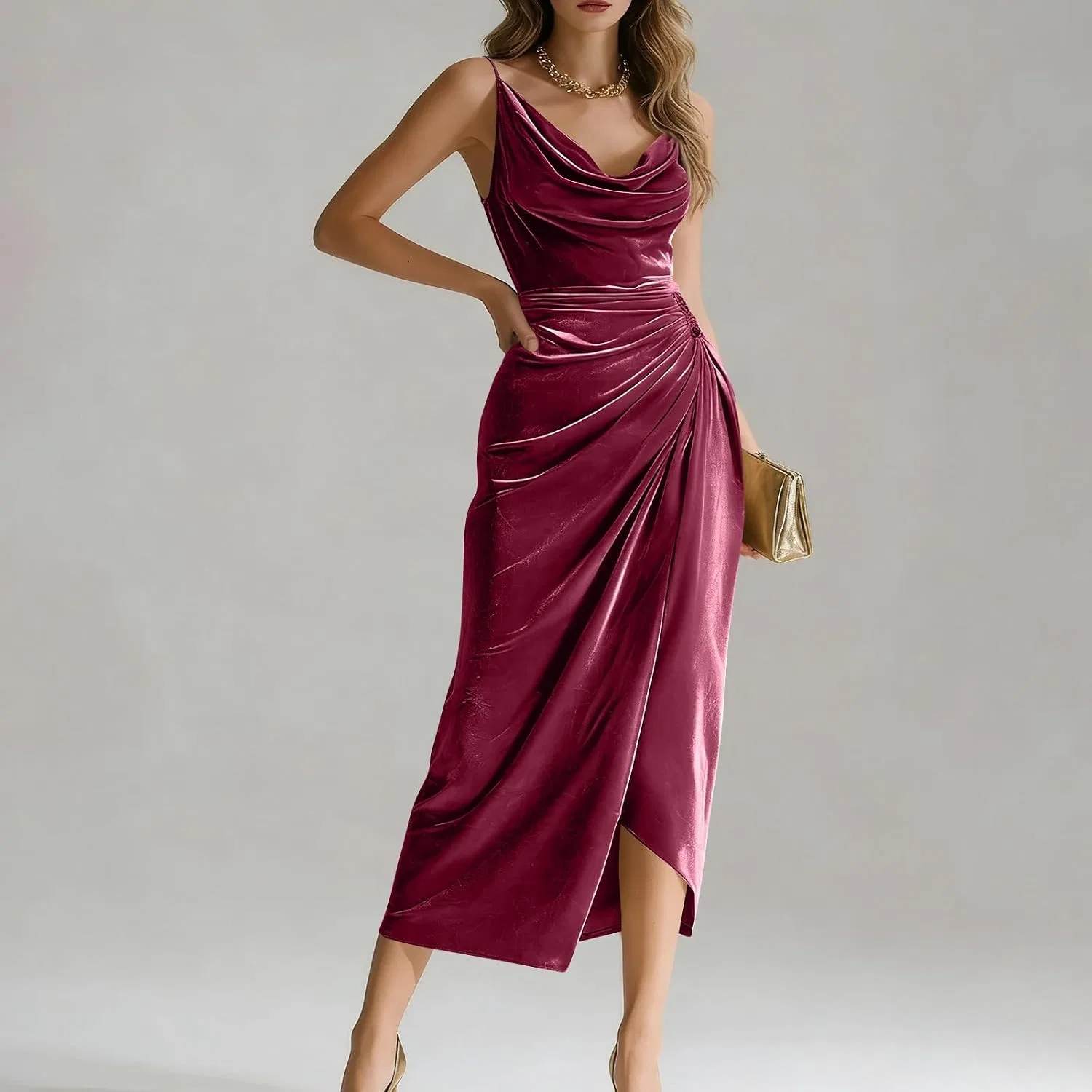 Женское коктейльное платье миди с велюровым тюлем Bodycon, Hot Pink — фото 3