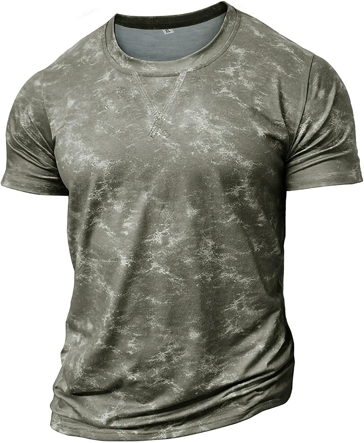 Мужская футболка с воротником-стойкой с tie-dye принтом, Army Green — фото 3