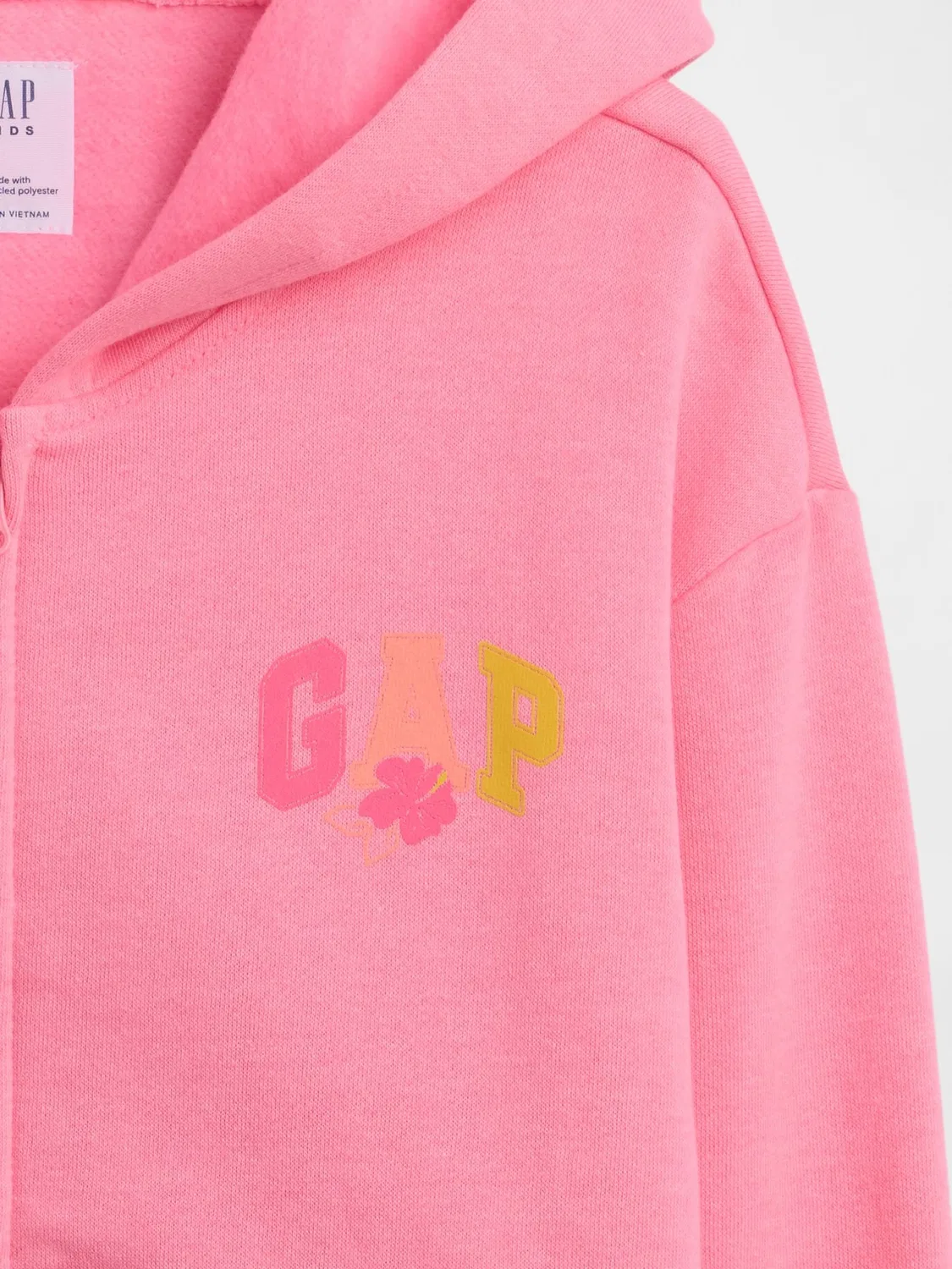 Худи оверсайз с капюшоном Gap Hawaiian Pink Relaxed Logo Zip Hoodie, розовый — фото 3
