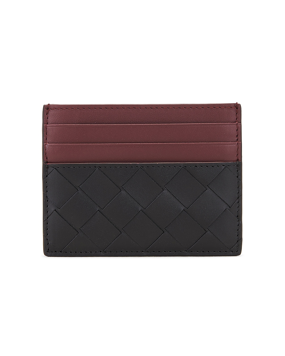

Плетеный футляр для кредитных карт Bottega Veneta, цвет Black & Madder Brown