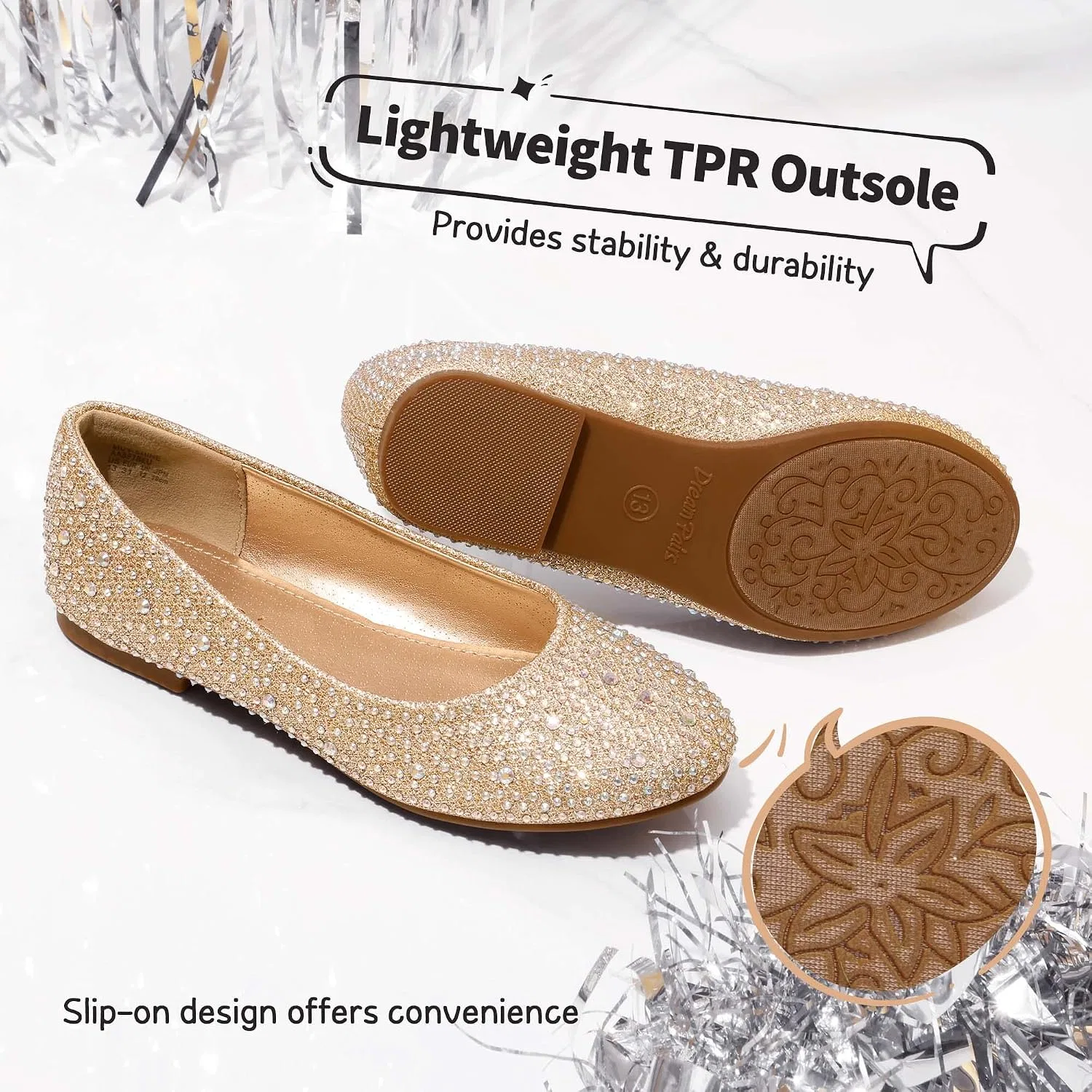 Детские балетки для девочек DREAM PAIRS, Shine-Gold — фото 4