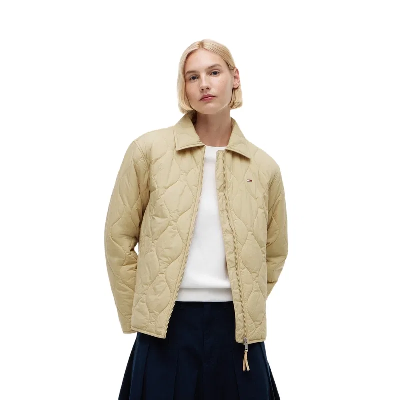 Женский пуховик с лацканами тонкий Tommy Hilfiger, Khaki AB9