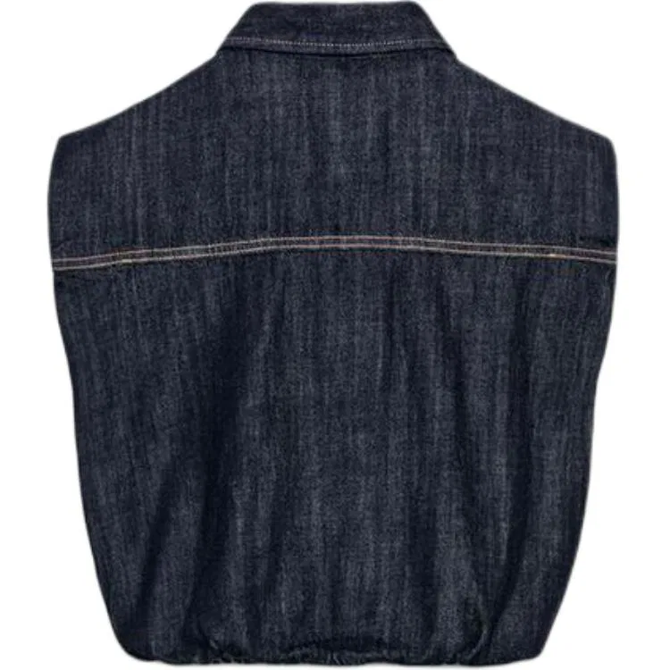 Женский жилет с лацканами из денима Blue ZARA, Blue — фото 3