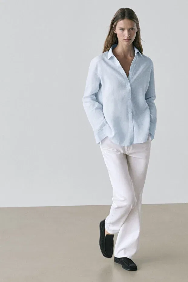 Женская рубашка с длинным рукавом Massimo Dutti, Sky Blue — фото 3