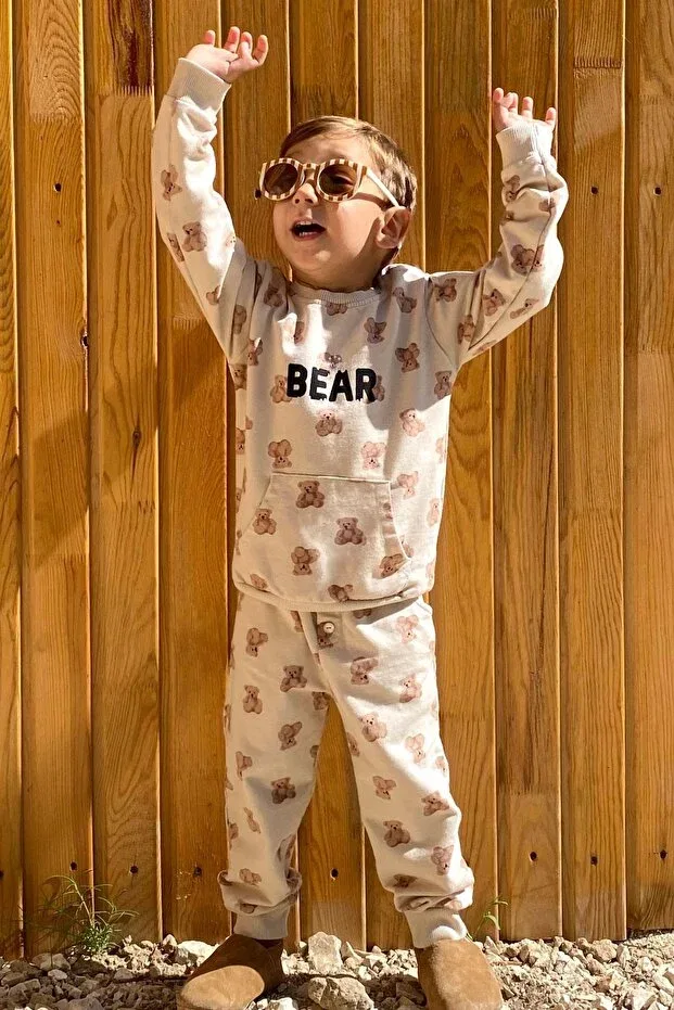 Детский спортивный комплект для мальчиков с принтом Teddy Bear Breeze, Beige — фото 3