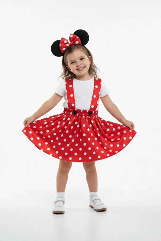 Детское платье для девочек с принтом Minnie Mouse Casual Dress & Crown Set Cutiecase, Red — фото 2