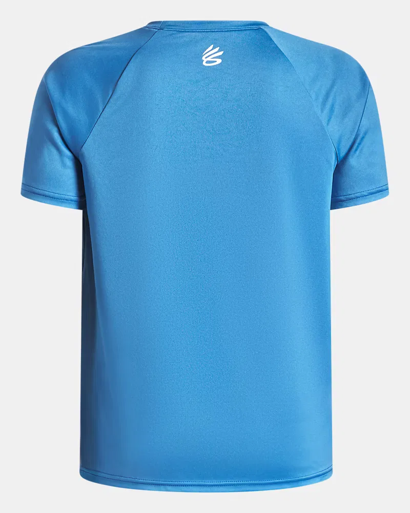 Футболка баскетбольная с коротким рукавом, быстросохнущая, UA Tech Basketball, UnderArmour, Aegean Blue/White — фото 2
