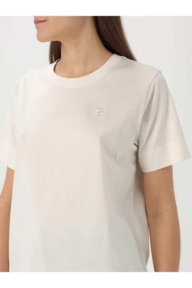 Женская футболка хлопковая с круглым вырезом Boss, Nude Color — фото 3