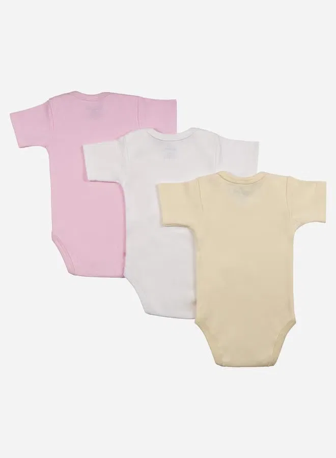 Боди-комбинезон с коротким рукавом, комплект из 3 штук, Babies Basic, розовый — фото 2