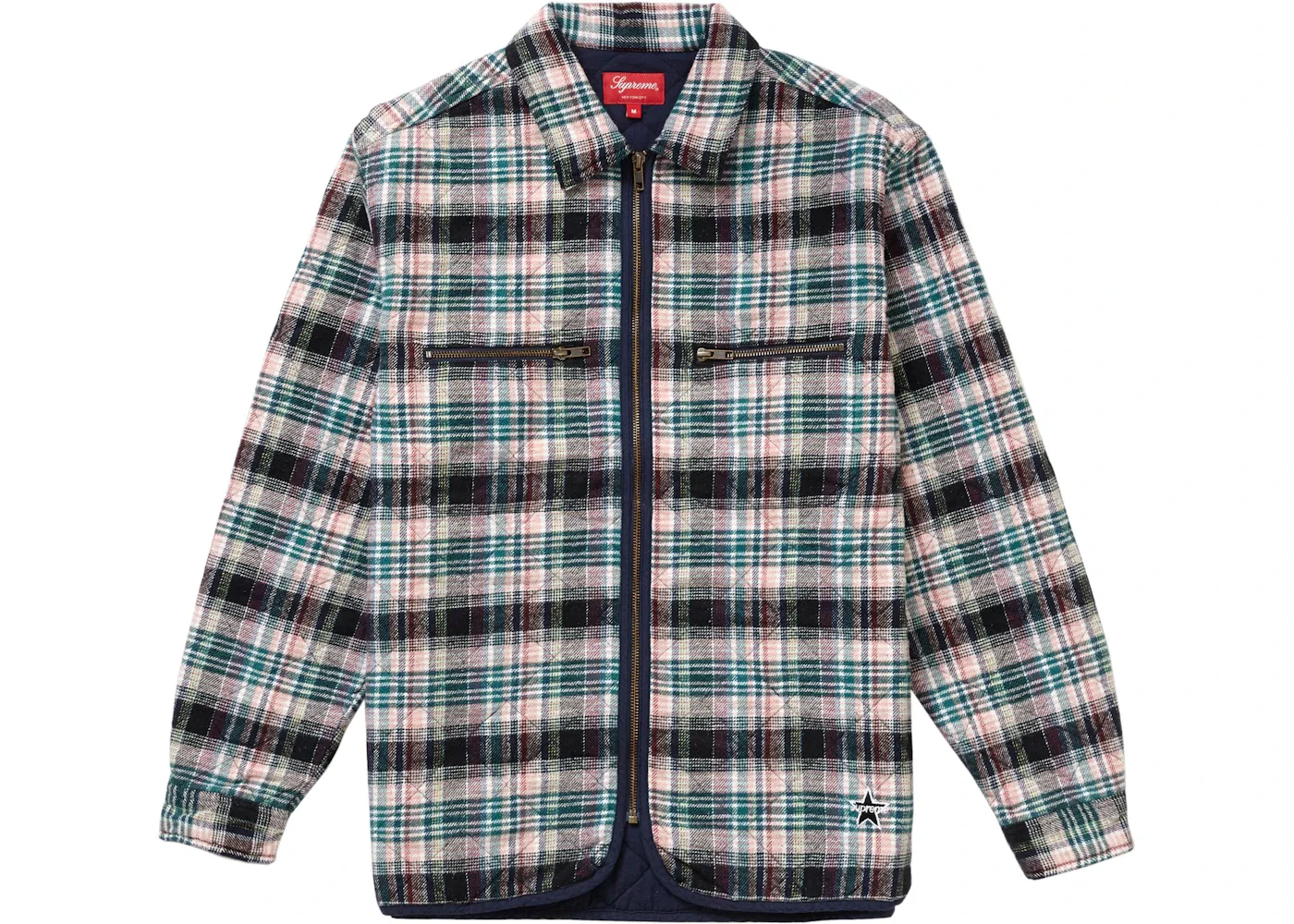 Мужская рубашка с принтом Supreme Quilted Plaid Zip Up Shirt, OffWhite