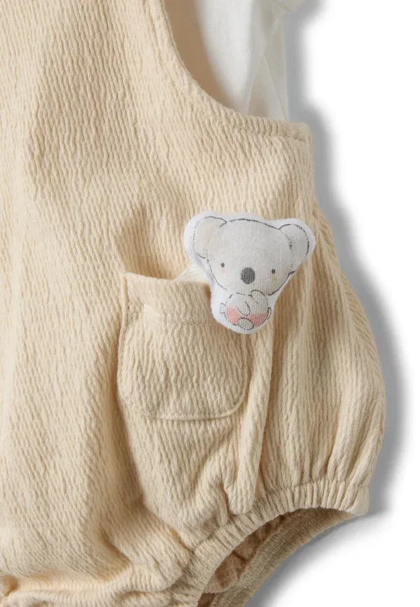 Комплект из футболки и брюк хлопковые Set t-shirt and dungarees Ovs, White, Beige, белый/бежевый — фото 3