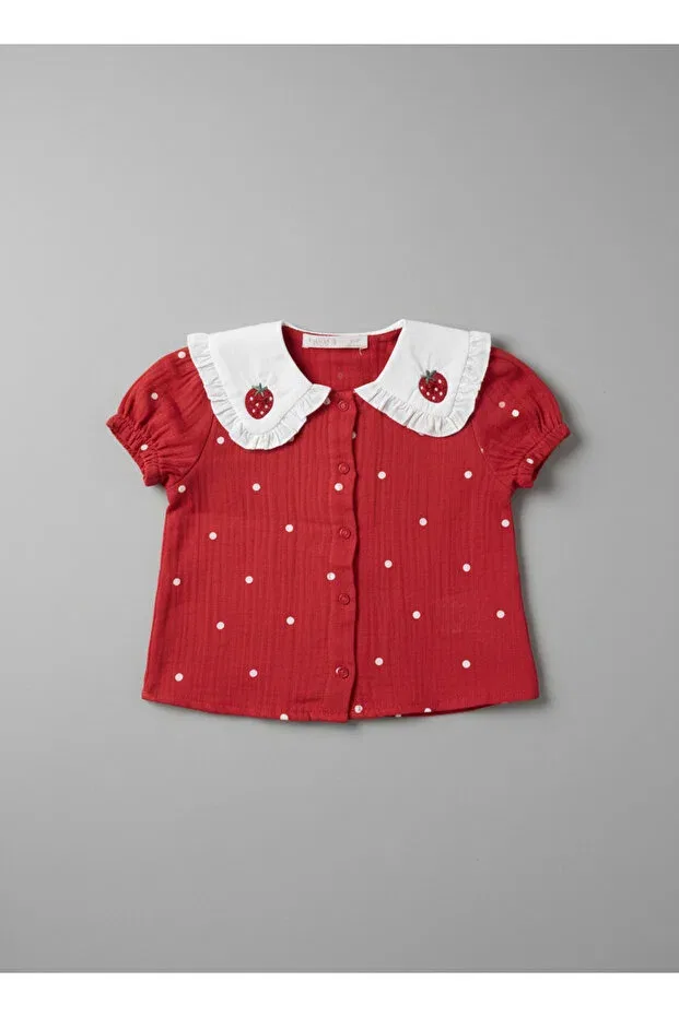 Детский комплект для девочек с принтом Strawberry Embroidered and Patterned Skirt Set Necix'S, Red — фото 3