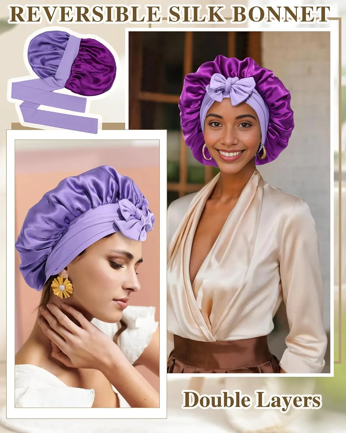 Шапочка для душа 100% Mulberry Silk, Double Layer, CHLINS, Wisteria + Purple — фото 3