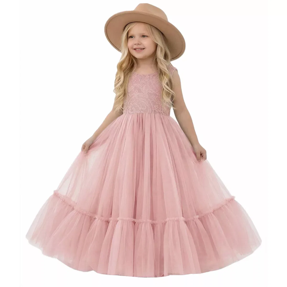 Детское платье для девочек с принтом Paisley Lace Tulle 2bunnies, Dusty Pink