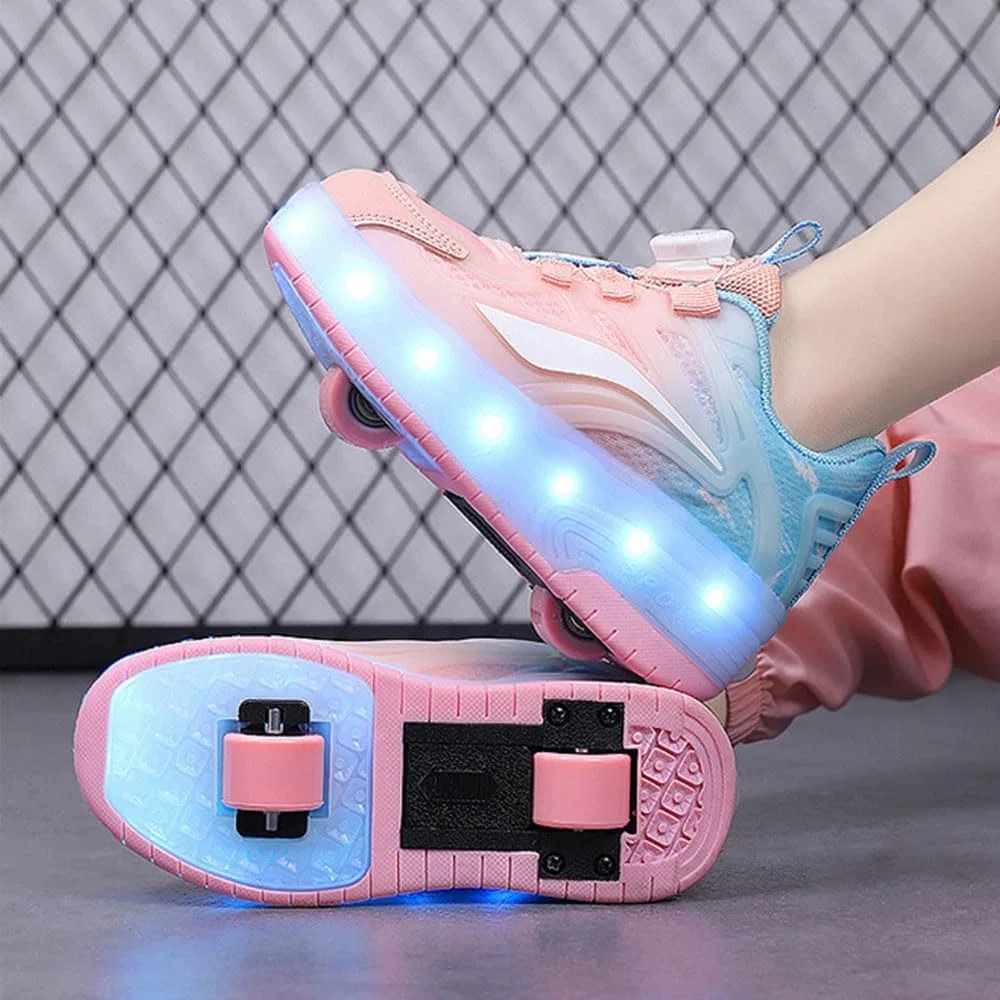 Детские роликовые кроссовки с выдвижными колесами ZYANLING, Pink Sky Blue — фото 4