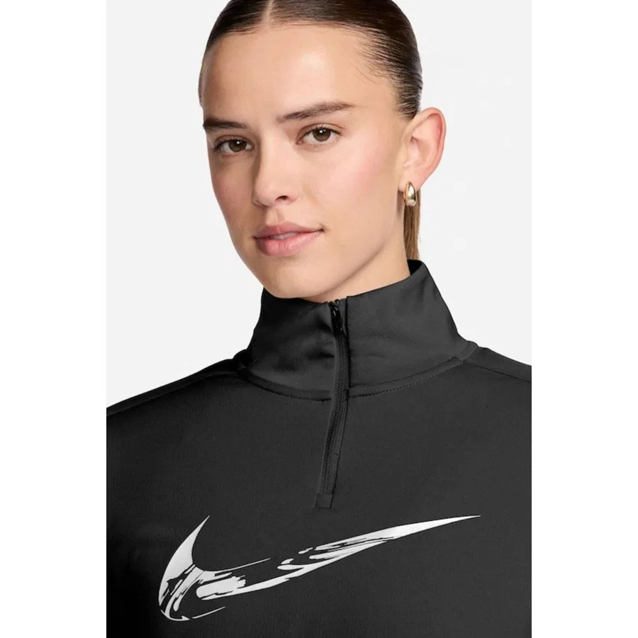Женский спортивный свитшот с четвертью молнией Dri-Fit Swoosh Mid Nike, Черный — фото 3