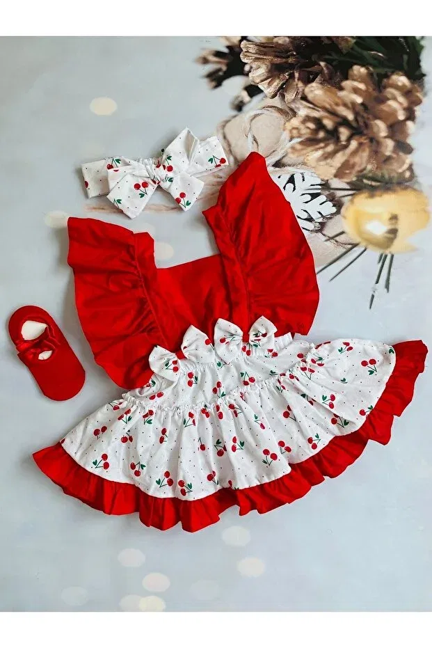 Детский комплект для девочек с принтом Cherry Salopet Mini Kids Baby, Red
