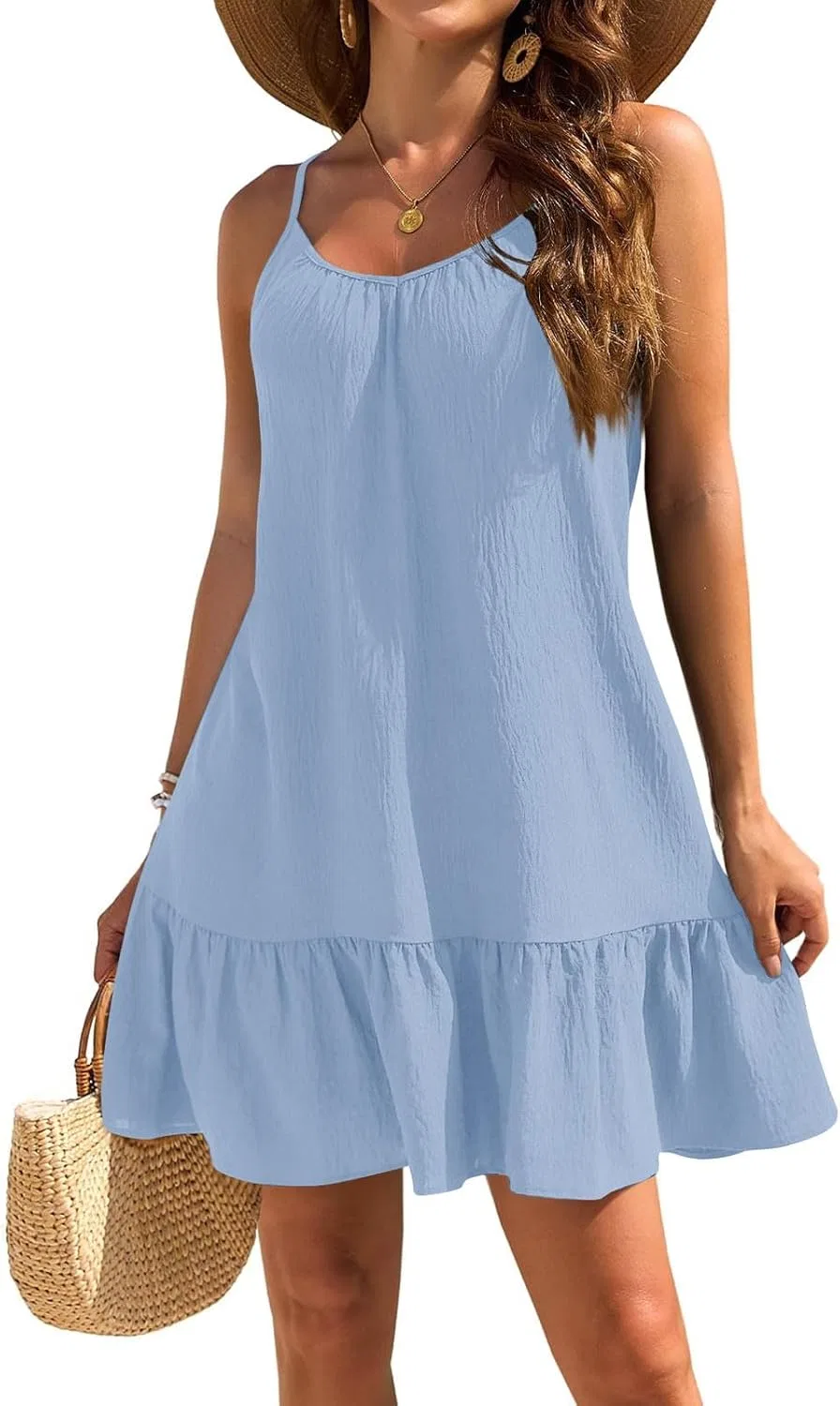 Женское летнее сарафан с рюшами, Light Blue