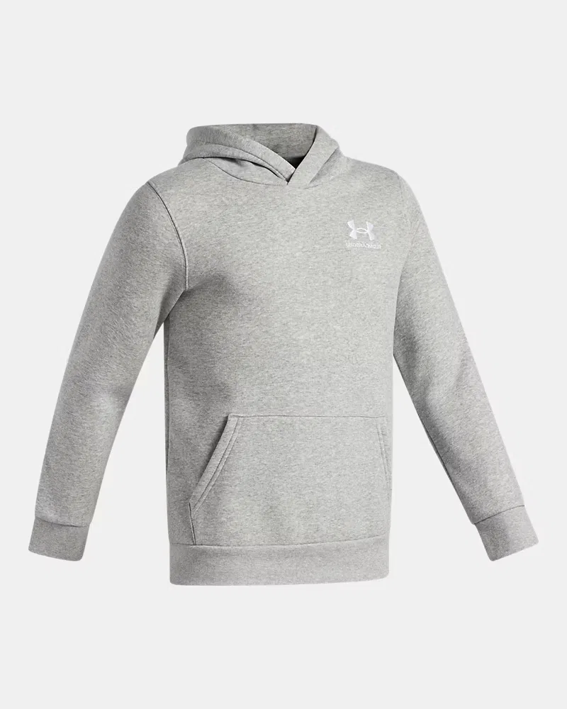 Худи на мальчика из ультрамягкого флиса с карманом-кенгуру UA Icon Fleece UnderArmour, Mod Gray Light Heather/White — фото 3