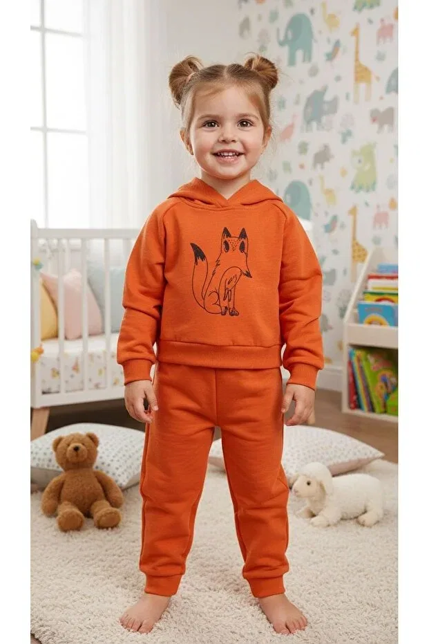 Детский комплект с принтом Orange hooded crop top and bottom set Milk & Muffin, Orange