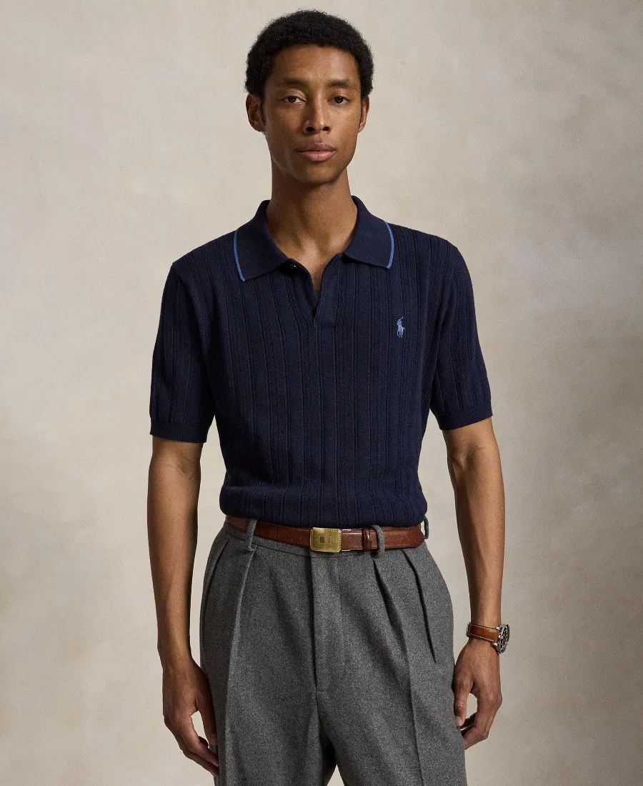 Мужское поло из фактурного хлопка с воротником-поло Polo Ralph Lauren, Hunter Navy