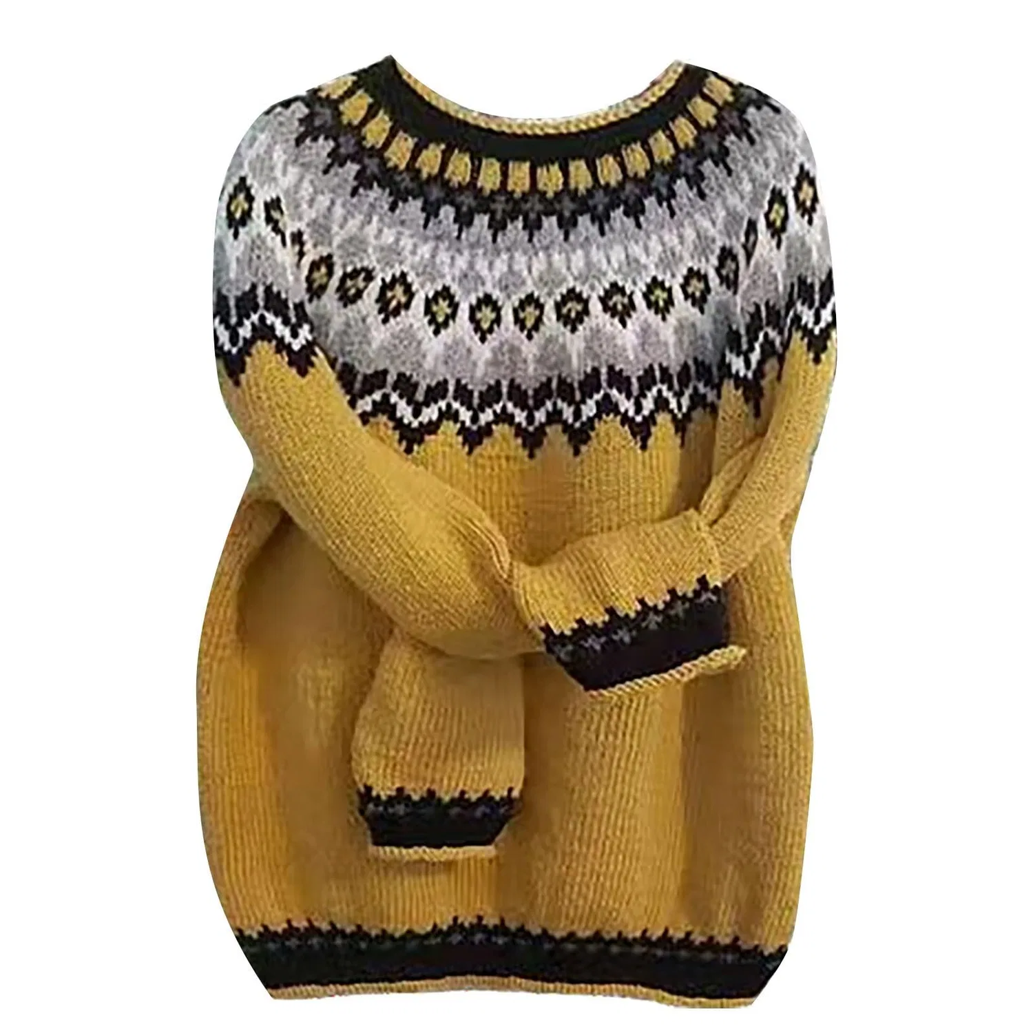 Женский свитер с принтом Retro Knitted Sweater with Isle Print, Yellow — фото 3