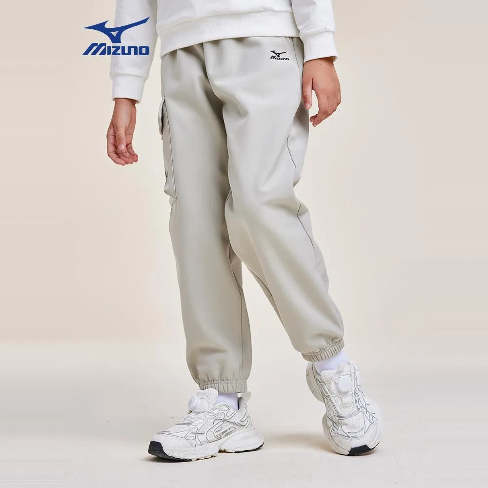 Детские трикотажные спортивные штаны утепленные Mizuno, Beige Gray — фото 4