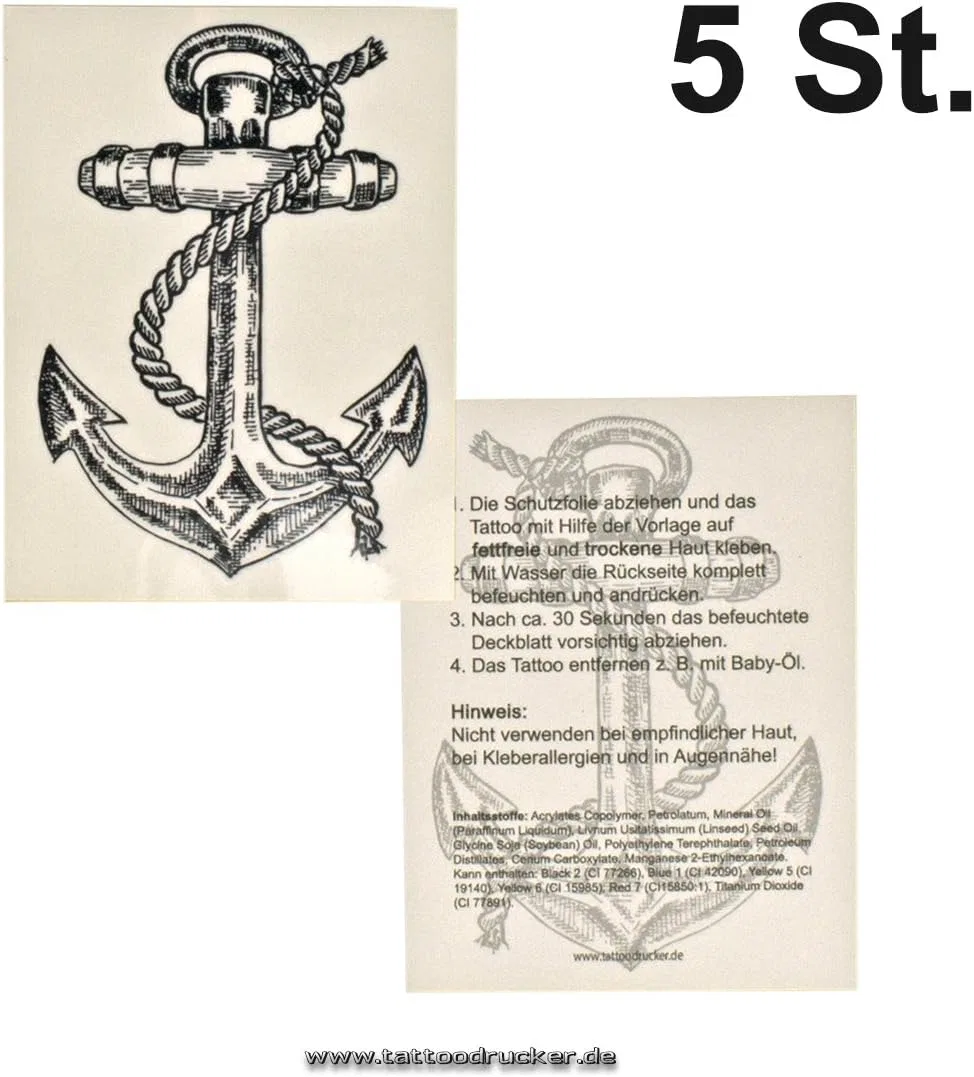 Набор из 5 временных татуировок «Якорь» XL Tattoodrucker — фото 2